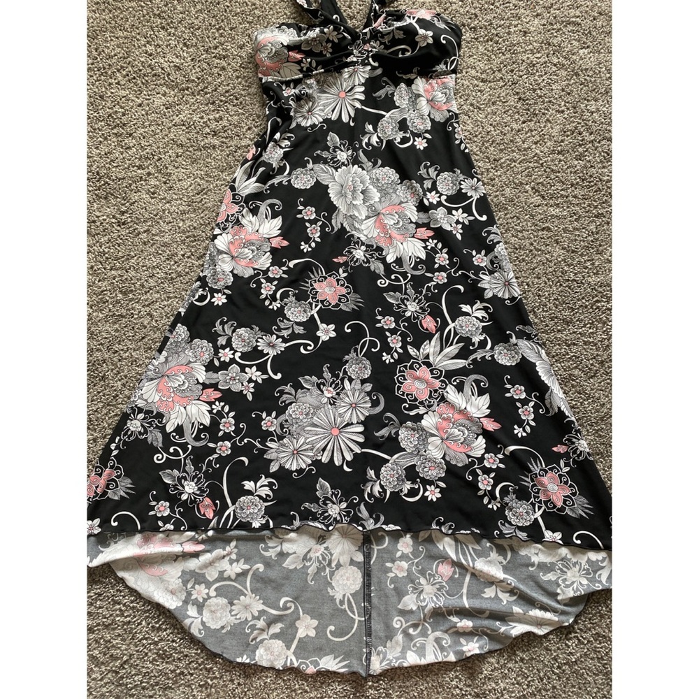 Roulette high and low halter floral dress